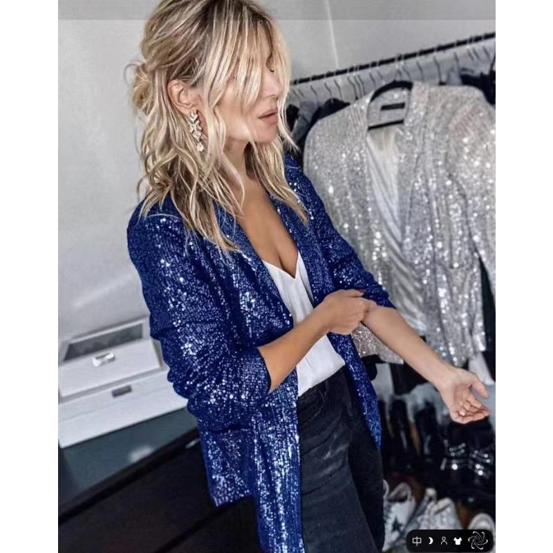 Spring and Autumn Women's Jacket Fashion Sequins Long Sleeve Temperament Suit Jacket