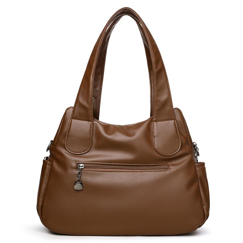 Soft Leather Large Capacity Shoulder Bag Middle-Aged Women's Bag Mother's Bag Commuter Multi-Pocket Crossbody Bag