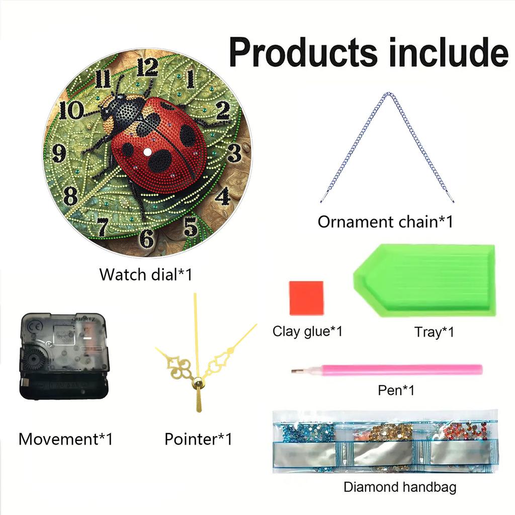 2D Flat DIY Acrylic Diamond Painting Ornament with Clock Function 23.8x23.8cm Clock Diamond Art Hanging Kit for Home Wall Decor