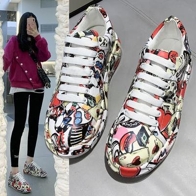 Scarpe Bianche Graffiti Donna 2025 Autunno Sneakers con Zeppa Donna Taglie Forti Allacciatura Scarpe Casual Scarpe Basse Comode Zapatos Mujer