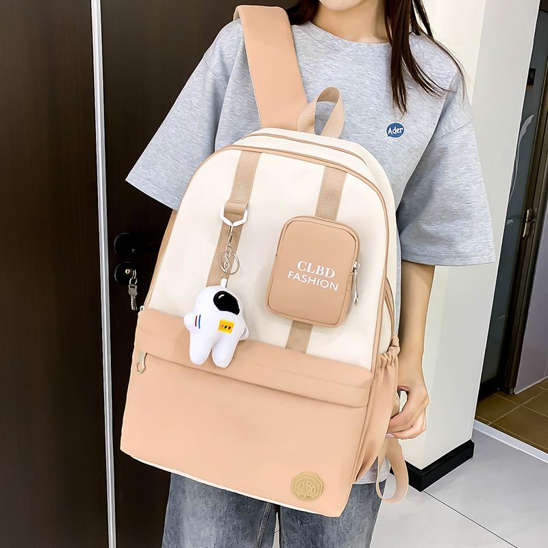 Women's Three-Piece Nylon Backpack Large Capacity Campus Splicing Schoolbag Backpack