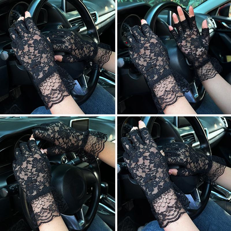 

Женские летние тонкие черные кружевные перчатки с половиной пальца, кружевные, дышащие, сексуальные, корейские, модные, удлиненные