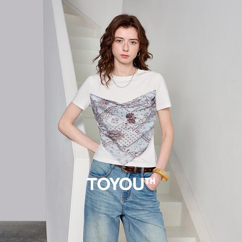 Chuyu Women s Lyocell Cotton Spliced Scarf T-Shirt L