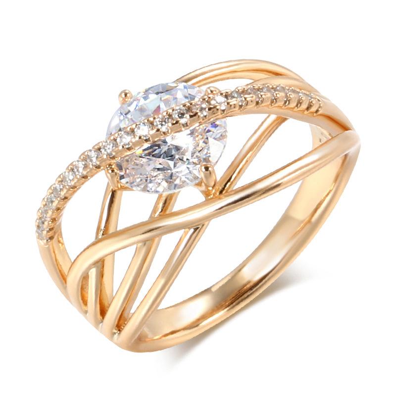Popular Micro Inlaid 18k GOLD Zircon Ring Women Ins Fashion Cool Wind Geometric Lines Cross Multi-level Ring Wholesale