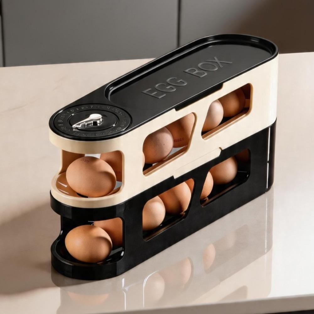 Space Saving Eggs Storage Box Automatic Rolling Egg Holder Egg Roller Rack Side Door Storage