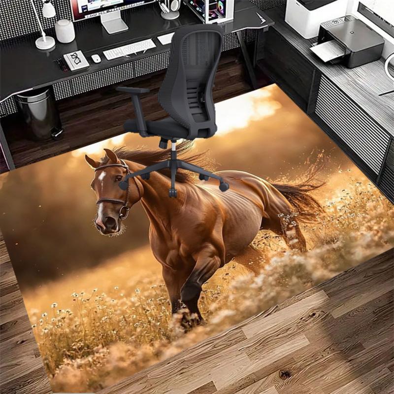 Laufendes Braunes Pferd Wildblumenfeld Sonnenuntergang Druck Bereichsteppich Wildtier Tier Rutschfest Rechteckige Bodenmatte Pferdeliebhaber Spielzimmer Schlafzimmer Dekor Teppich