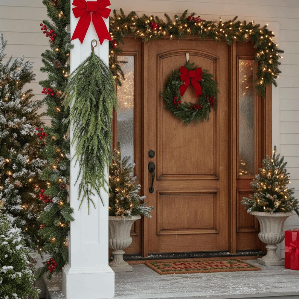 2 Piece Flexible Christmas Pine Garland Artificial Pine Branch Decorations Photo Background