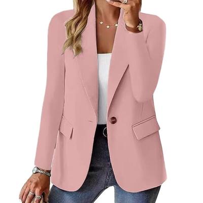 Women Suit Coat Lapel Long Sleeve Single Button Suit Jacket with Flap Pockets Solid Color Work Office Business Outerwear