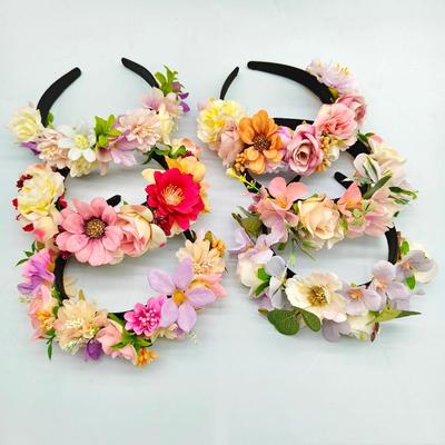 New Fashion Artificial Fabric Flower Headband For Women Bridal Wedding Simulation Rose Crown Party Headdress Decoration