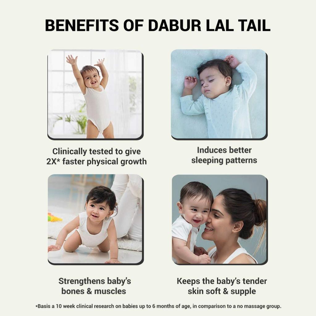 Dabur Lal Tail Ayurvedic Baby Massage Oil 500ml Pack of 1 for Healthy Bones Muscles Growth