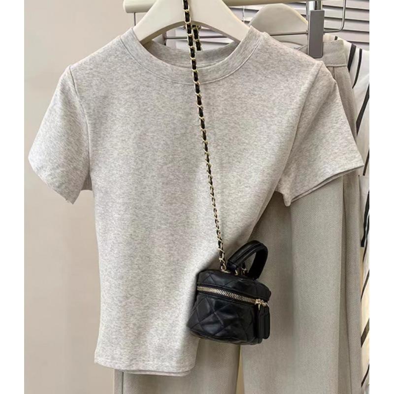 Women Summer New Slim Fit Short Sleeve Cropped T Shirt Versatile Casual Basic Top