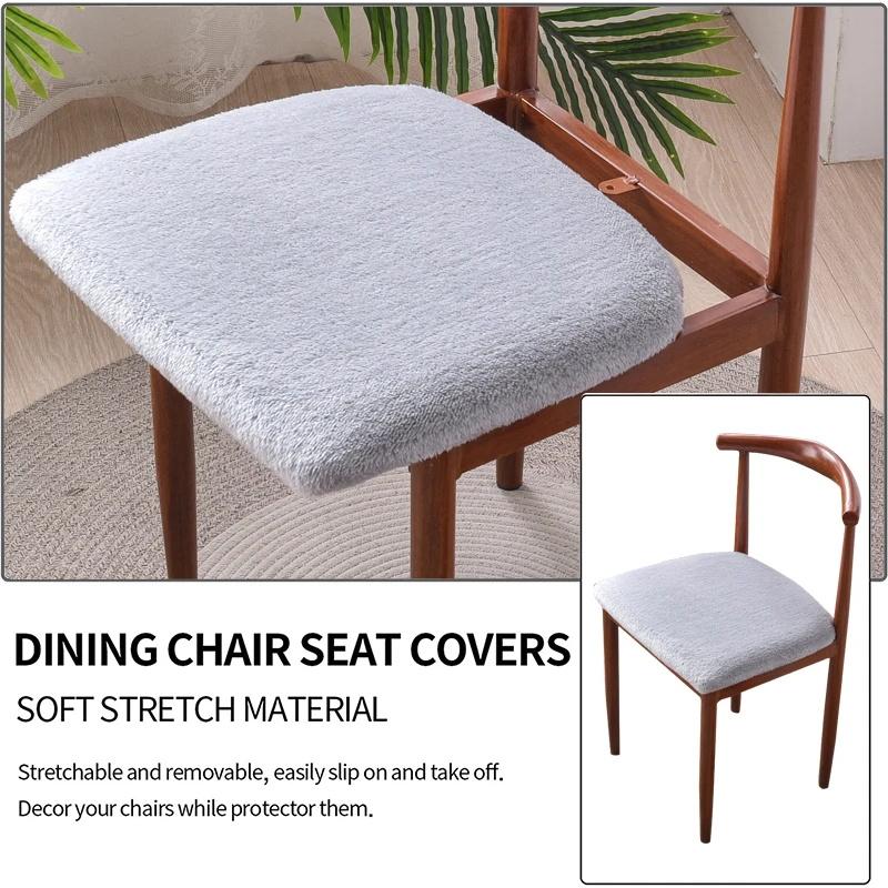 Plush Chair Seat Covers with Elastic Ties Removable Washable Anti-Dust Dinning Room Chair Protector Chair Seat Cushion Slipcover