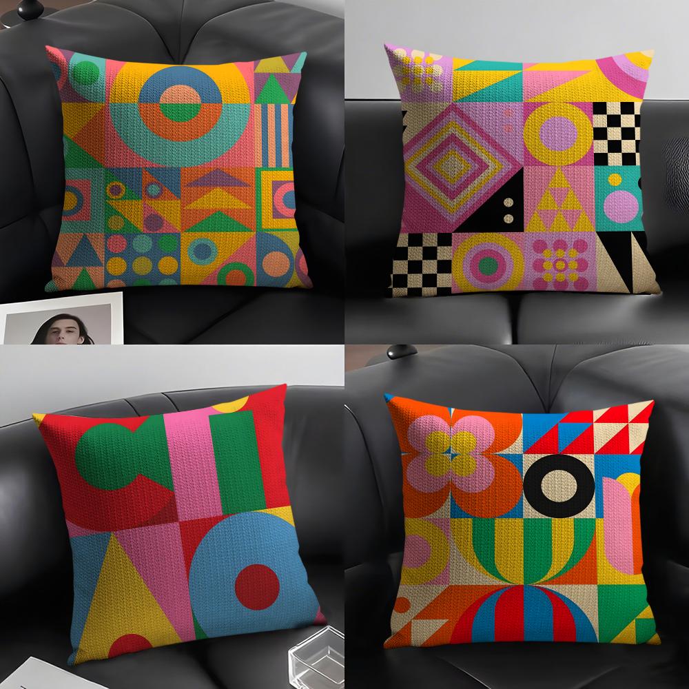 Geometric Patterns Luxury Cushion Cover Natural Linen Organic Fabric DoubleSided Printing Sofa Home Decor Gift Pillow Case
