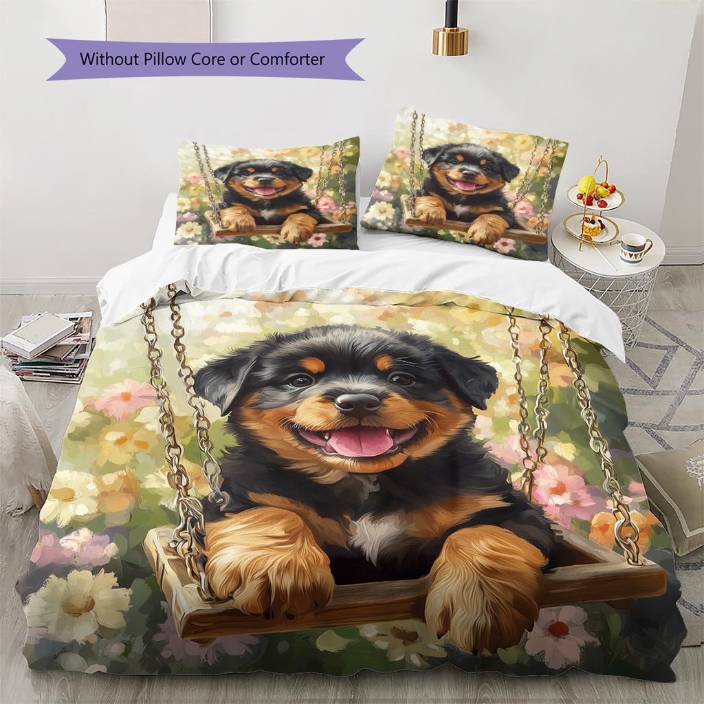 Rottweiler and garden Pattern Bedding Home Decoration Birthday Gift (1 * duvet cover + 2 * pillowcase, without core)