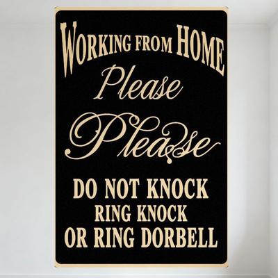 Working From Home Do Not Knock Metal Tin Sign Please Beige Text Vintage Wall Decor for Office Home Studio Bar Man Cave