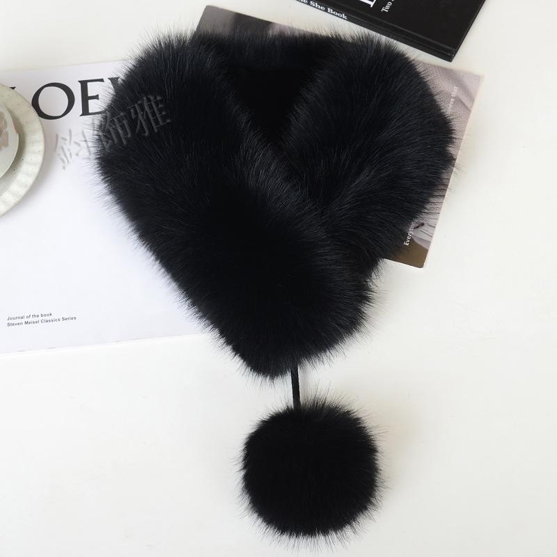 Faux Fox Fur Scarf Thickened Warm Luxury Texture Winter Women Neck Warmer Collar Shawl Fashionable Elegant