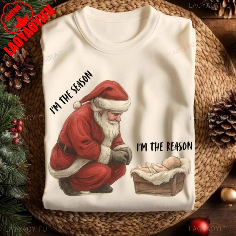 Im The Season Reason Christmas Cotton TShirt Jesus Reason for The Season Holiday Blessings Christmas Religious Comfortable Tee