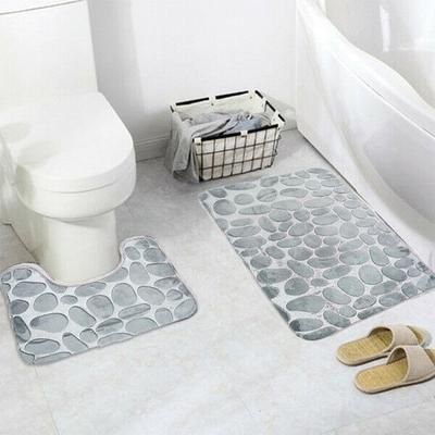 2 Stück Kieselmuster Rutschfester Badezimmerteppich Toilettenbodenmatte Duschmatte Zimmer Komfortabel Waschbar Anti-Rutsch Teppich Bodenmatte