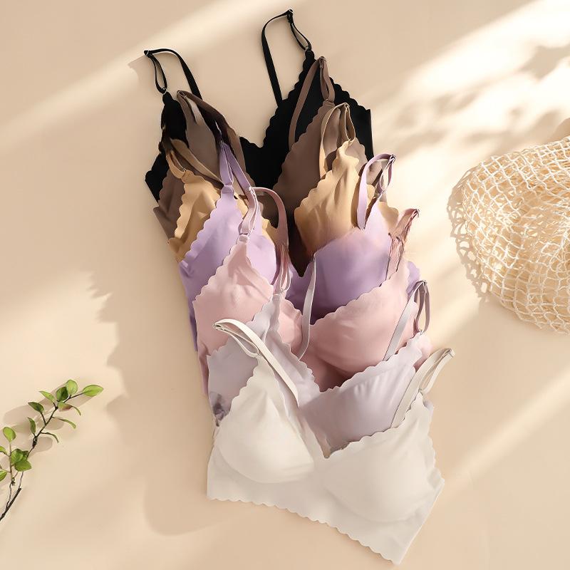 Sexy Seamless Ice Silk Bra Solid Color Ultra-thin Nude No-wire Bra Women's Sports Comfortable Underwear