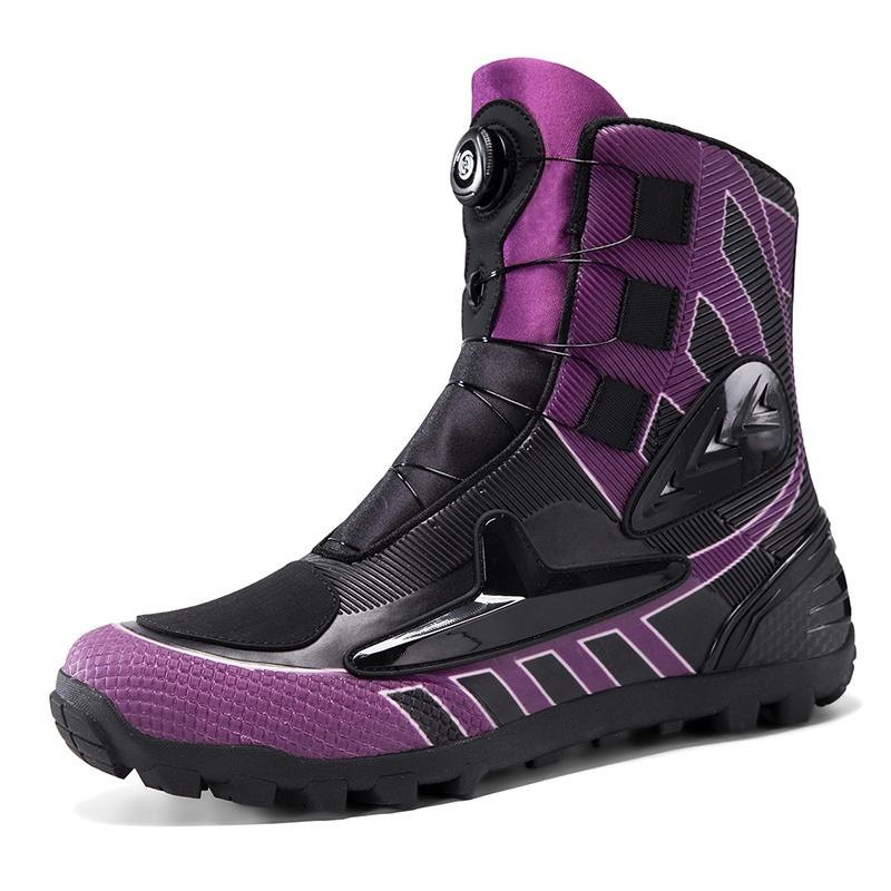 Unisex Dark Tone Protective Protective Motorcycle Shoes High Top Riding Boots Reinforced Sole Biker Outdoor Travel Footwear