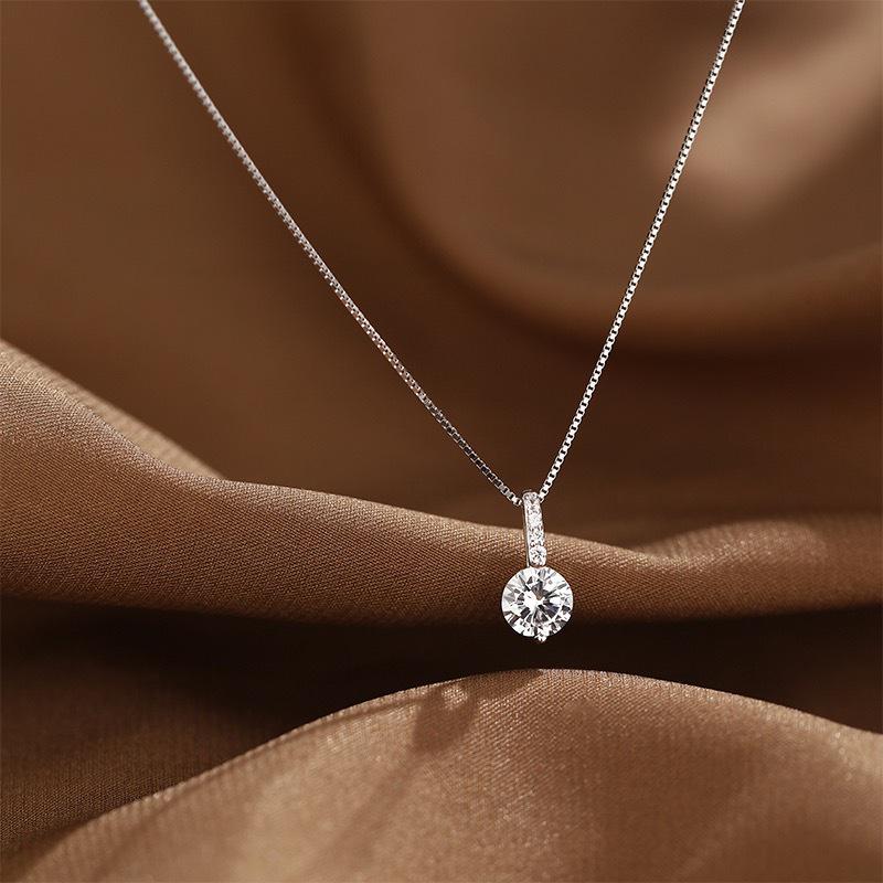 Korean Style S925 Sterling Silver Dainty Diamond Necklace with Rhinestone Box Chain