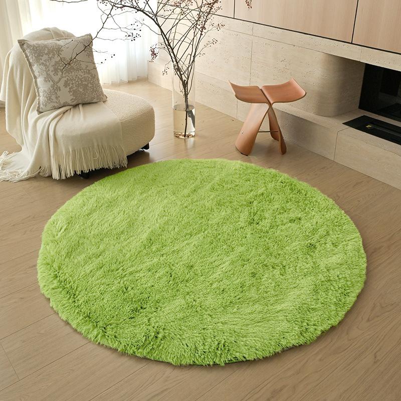 Checkerboard Round Fluffy Shaggy Rug Soft Long Pile Carpet for Bedroom Living Room Plaid Area Rug Kids Room Circular Mat