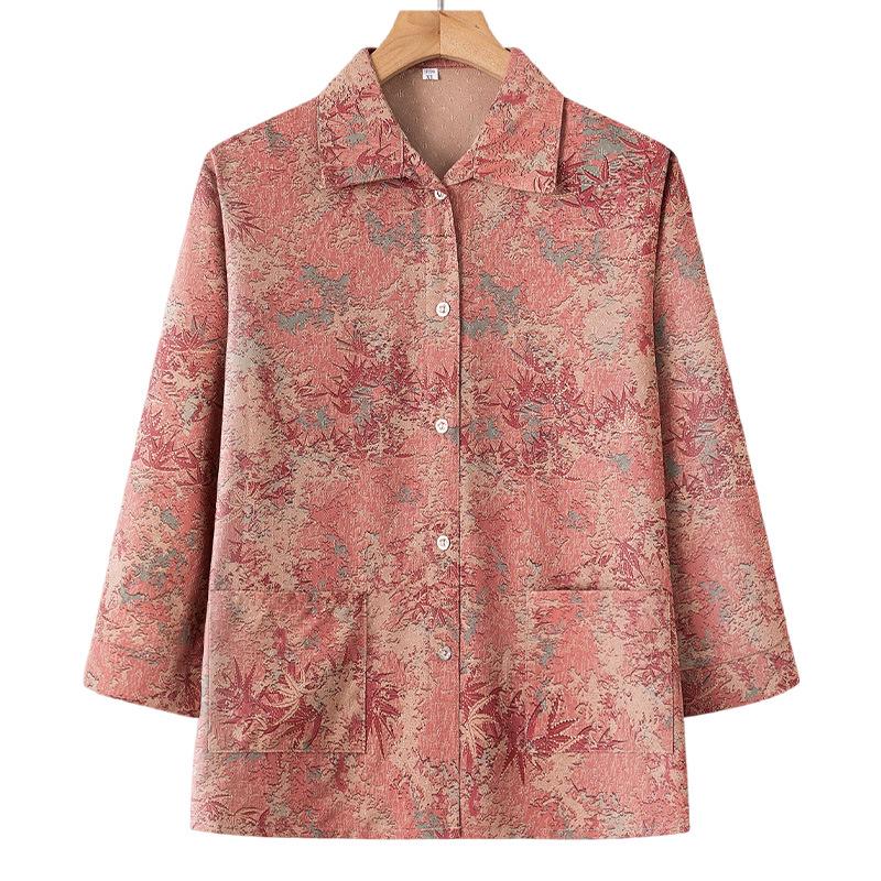 

2026 New Style Summer Mid-Sleeve Lapel Tops for Middle-Aged and Elderly Women 5XL (Recommended up to 155 kg)
