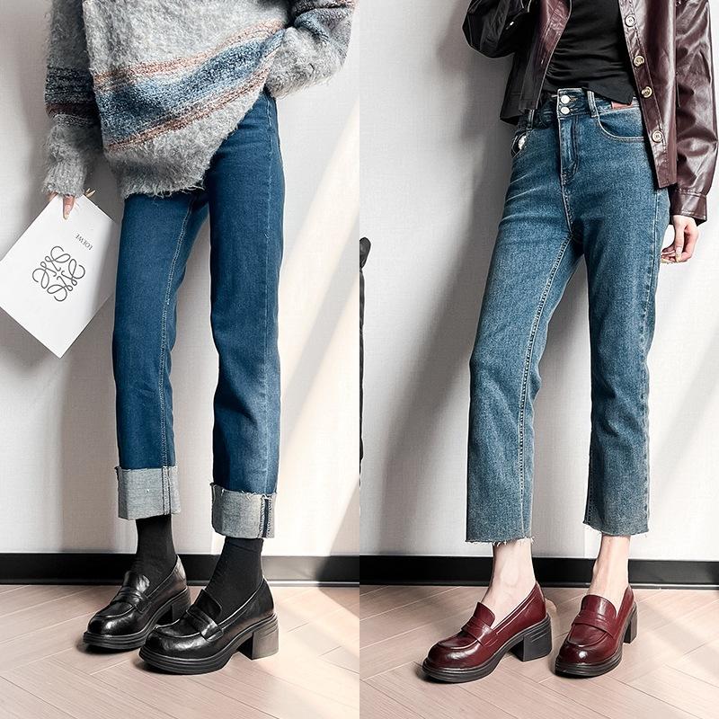 Retro Thick Heel Korean Version of Small Leather Shoes for Women In Spring and Summer 2025, New One-pedal Simple Black Loafers, Single Shoes for Women