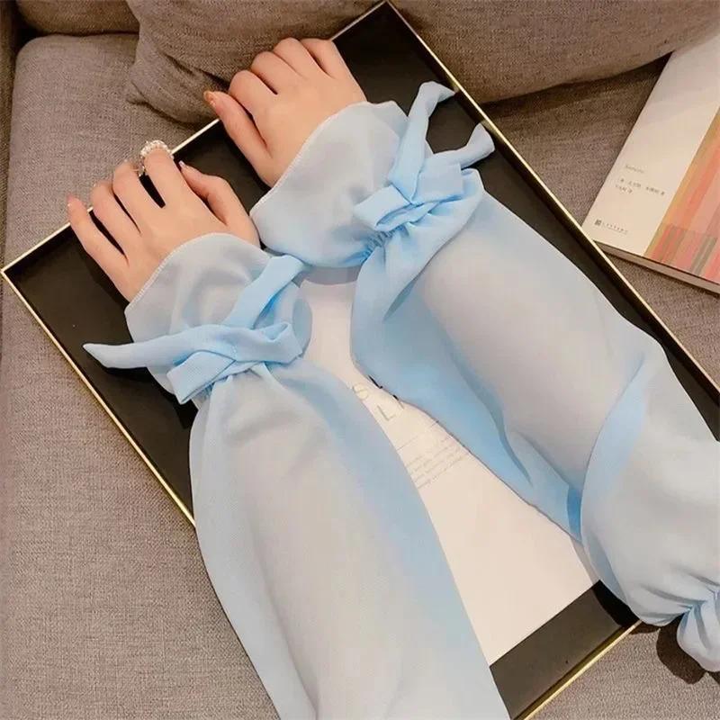 1Pc Women Lace Arm Sleeves Gloves Fingerless Ice Silk Gloves Mesh Tulle Long Gloves Summer Breathable Sun Protection Sleeves