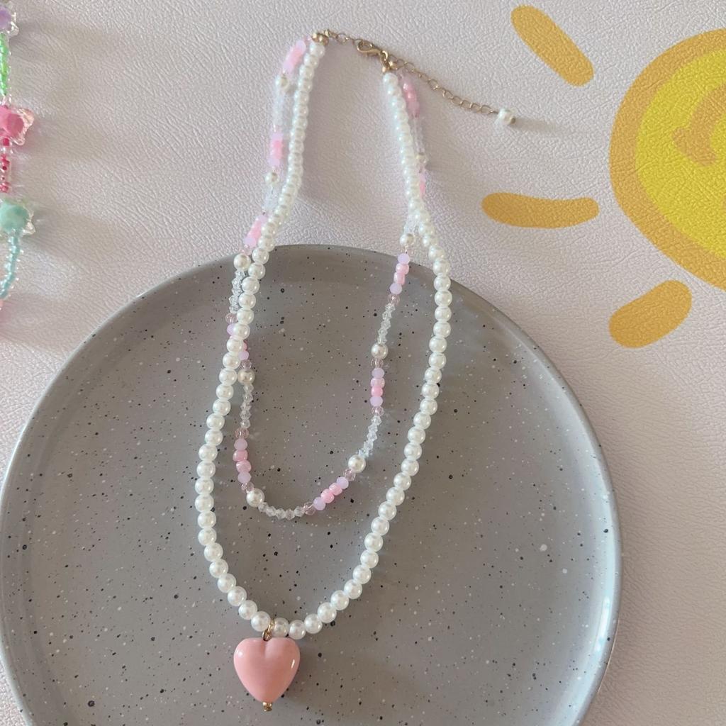 Summer Fashion Dopamine Candy Color Flowers Bow Tie Heart Star Pendant String Beads Necklace for Women Cute Collar Chain Jewelry