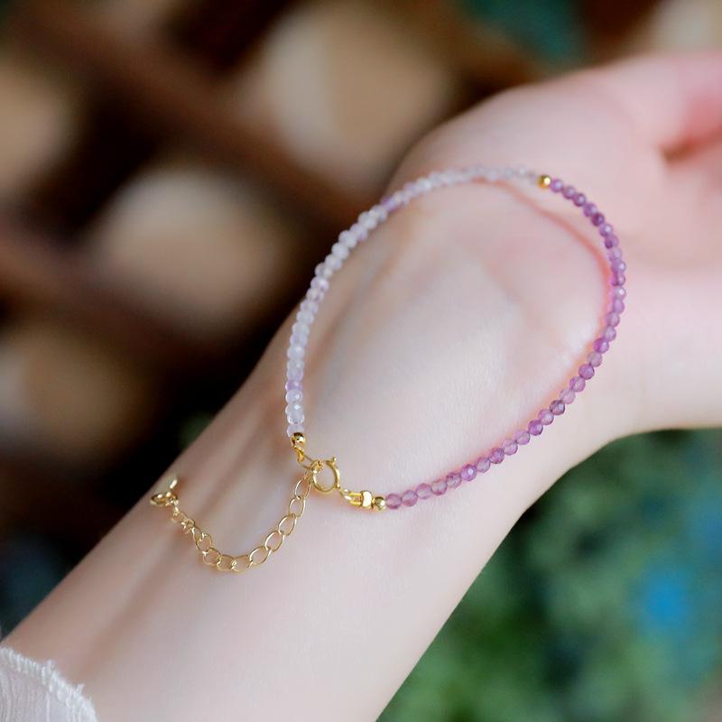 Ziteng successfully acquired the ultra-fine natural lavender amethyst bracelet2mm14k Gold bead color-preserving jewelry