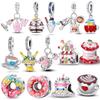 Originalcopper Red Cake Doughnut Ice Cream Coffee Cup Charms Beads Fit Bracelet Women Jewelry Diy Fine Gift Necklace