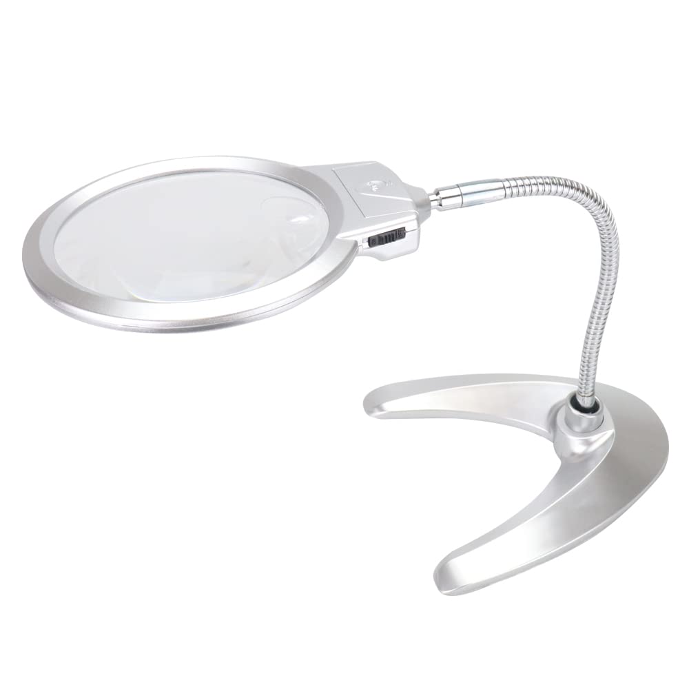 Magnifying Glass with Stand, High Magnification, 5x, 2x, Built-in Light, Adjustable Height and Angle, Foldable, for Reading and Work, Gentle On the