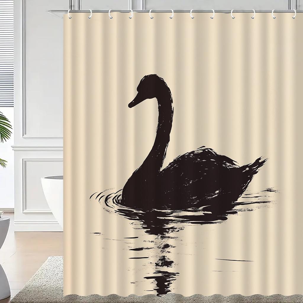 Elegant Black Swan Shower Curtain, Polyester, Waterproof, Machine Washable, Grommets for Easy Hang