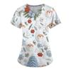 Women's Christmas Printing Short Sleeve V-neck Tops Working Pocket Blouse