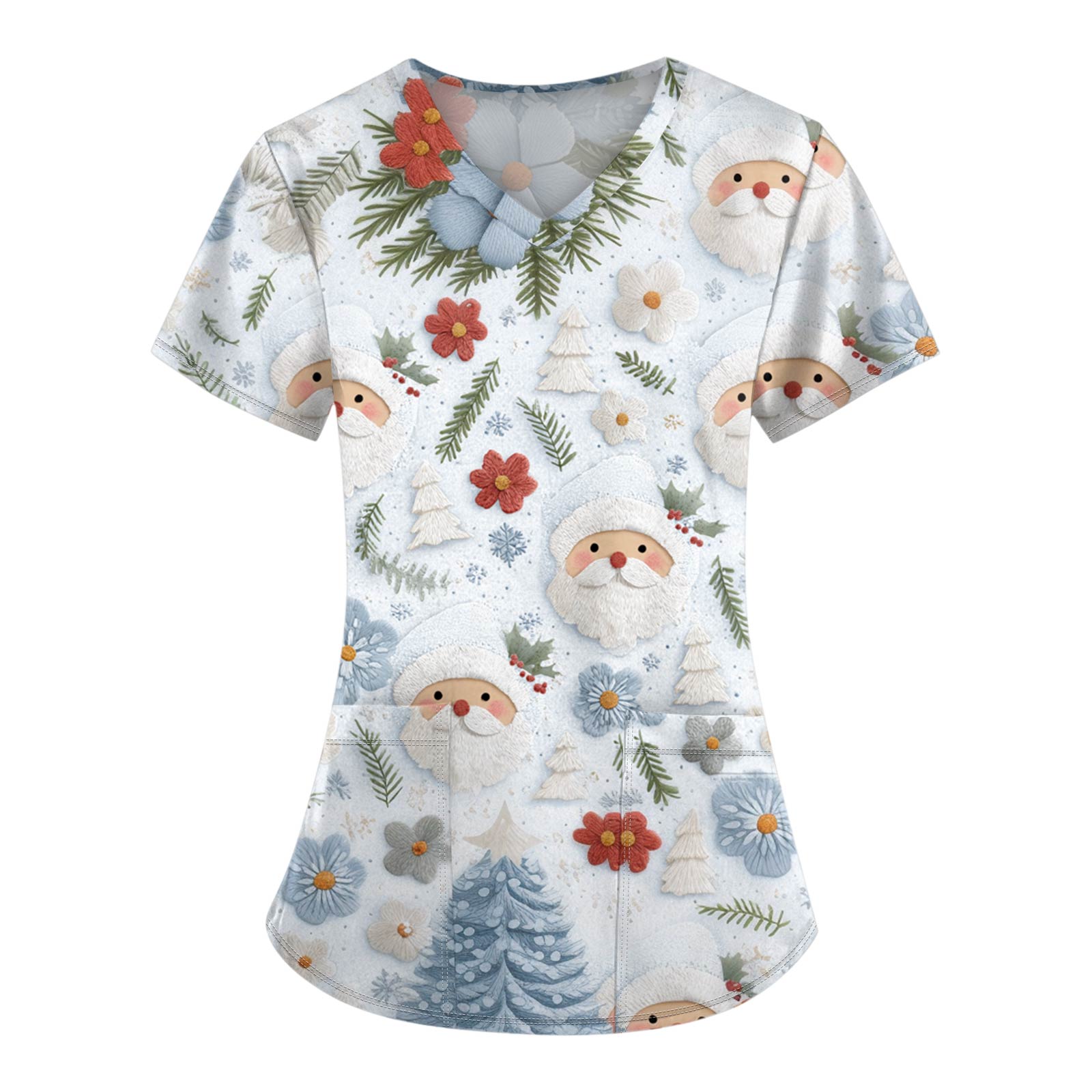 

Женские топы с короткими рукавами и v-образным вырезом с рождественским принтом, рабочая блузка с карманами XXXL