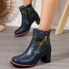 Fashion 2024 Hot Sale Shoes for Women Side Zip Women's Boots Autumn Square Toe Mixed Colors Short Barrel Chunky Heels Fashion Boots