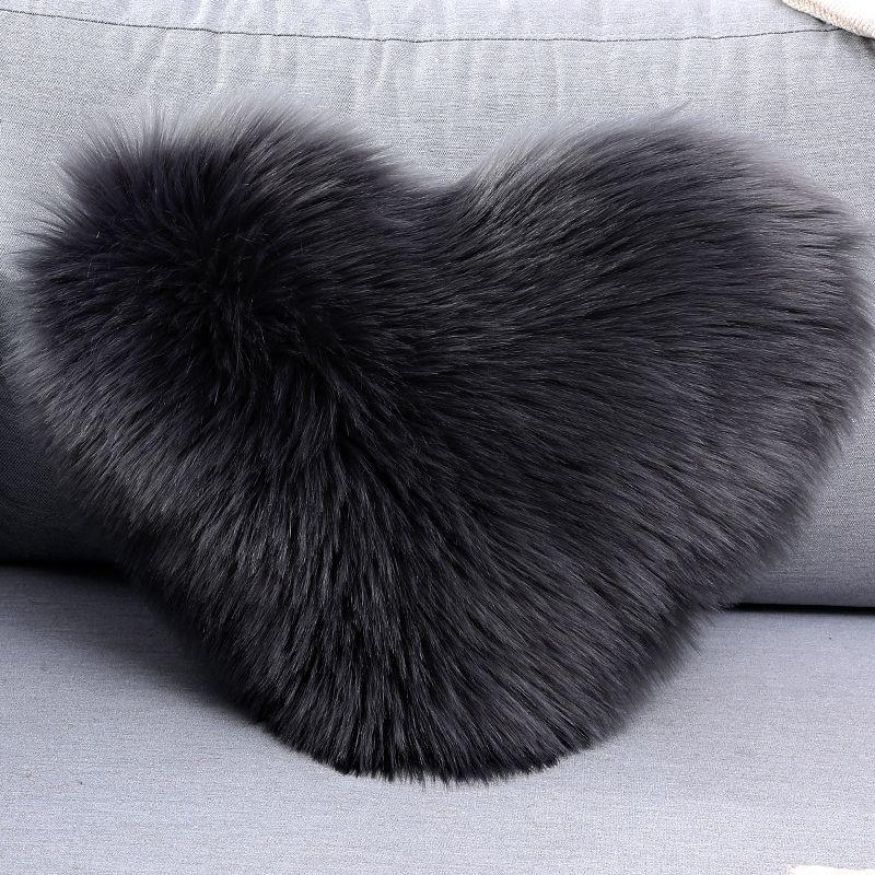 Heart-Shaped Plush Lumbar Pillow with Faux Wool Insert - Sofa & Office Backrest Cushion