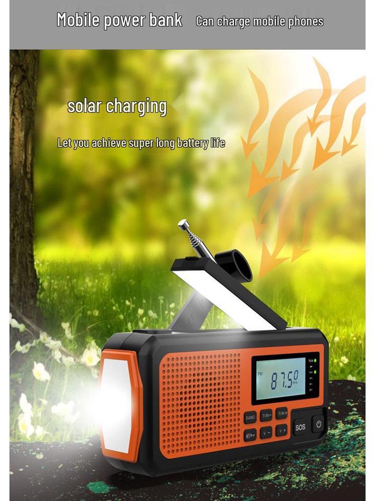 Multifunctional Solar Hand-Cranked Emergency Radio with Flashlight and Power Bank