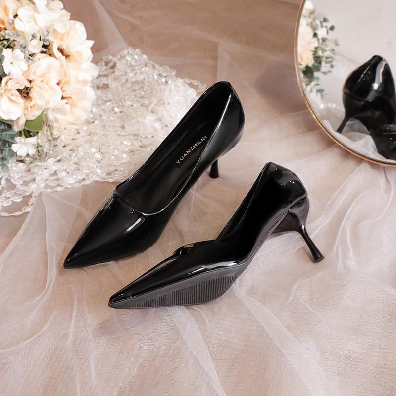 Fashion Versatile Patent Leather High Heels for Women Spring and Summer Elegant Pointed Toe Sexy Nude Stiletto Formal Shoes