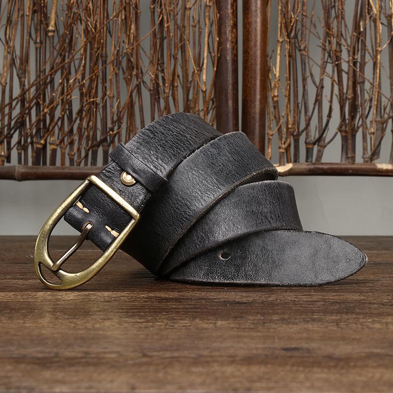 Belt Men's Washed-out Vintage Distressed Pure Cowhide Crack Leather Pin Buckle Trendy Unique Denim Casual Belt Men's