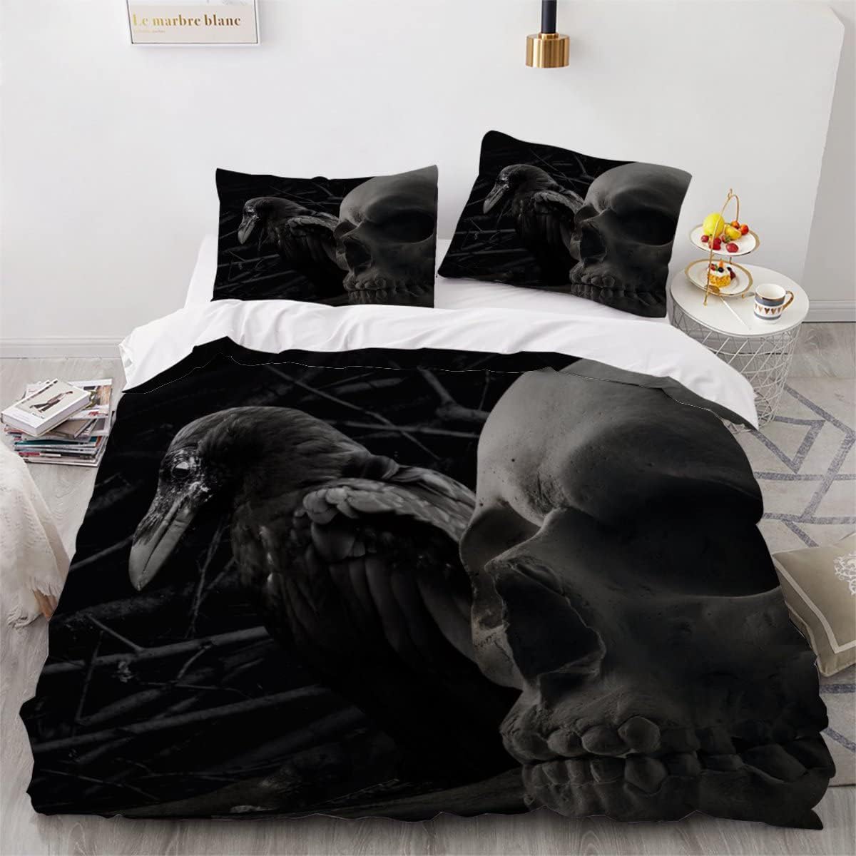 

Микрофибровый комплект постельного белья «Скелет вороны» с наволочками 50x75см, винтажный пододеяльник с 3D-печатью на молнии для детей и взрослых 135x200cm