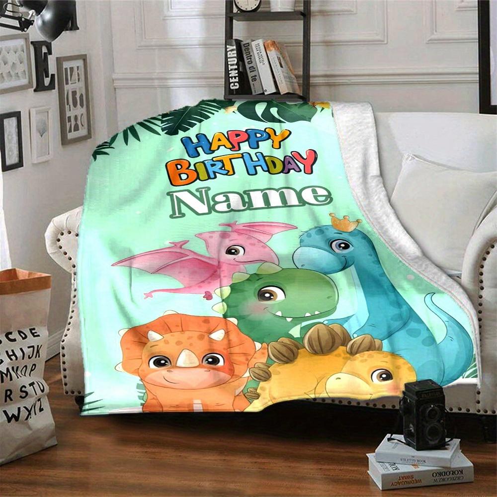 Happy Birthday Dinosaurs Home Customization Blankets Soft Lightweight Multiseasonal Use For Picnics Couches Offices Beds Living Rooms Perfect Gift For