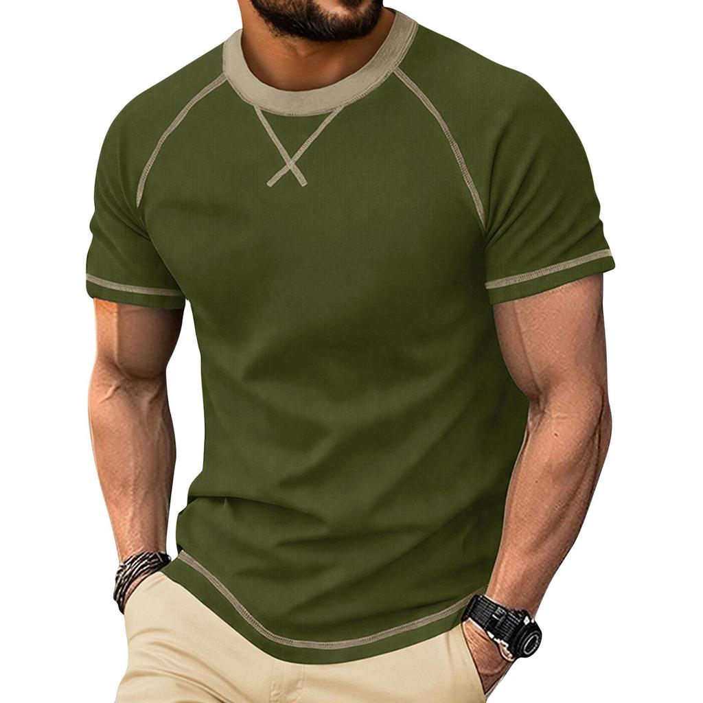 Men’s Short Sleeve Crew Neck T Shirt Basic Trim Casual Raglan Tee Comfortable Fit Top for Everyday Wear