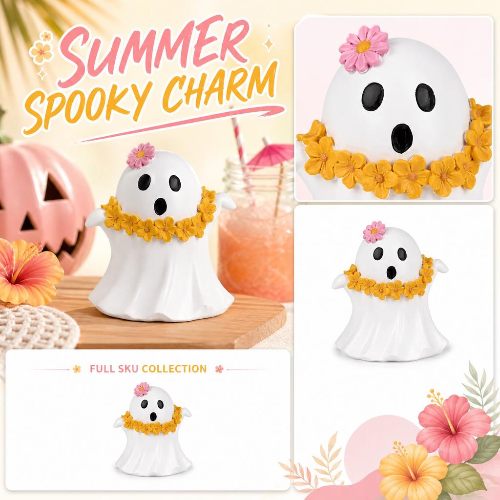 Halloween Ghost Figurine Tabletop Decoration Summer Themed Ghost Ornament for Indoor Outdoor Seasonal Holiday Display