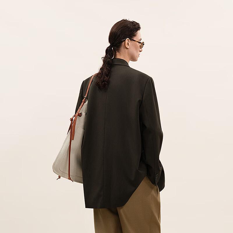 LESS Women's Wool Blend Loose Long Blazer