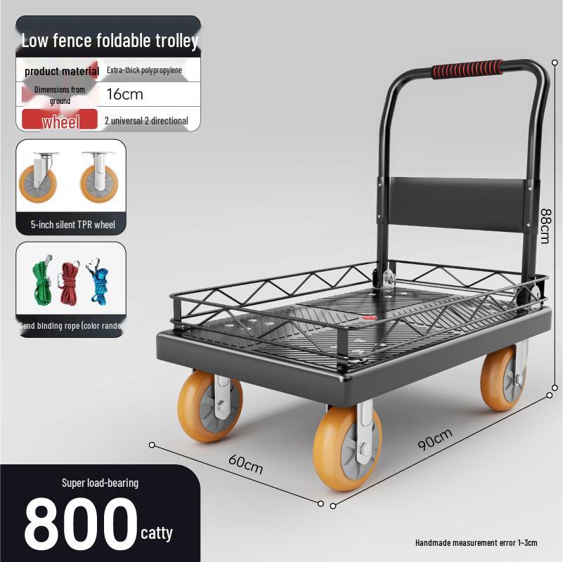 Foldable Flatbed Handcart with Fence - Lightweight and Convenient for Moving