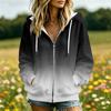 Women's Gradient Print Hooded Jacket with and Pockets for Casual