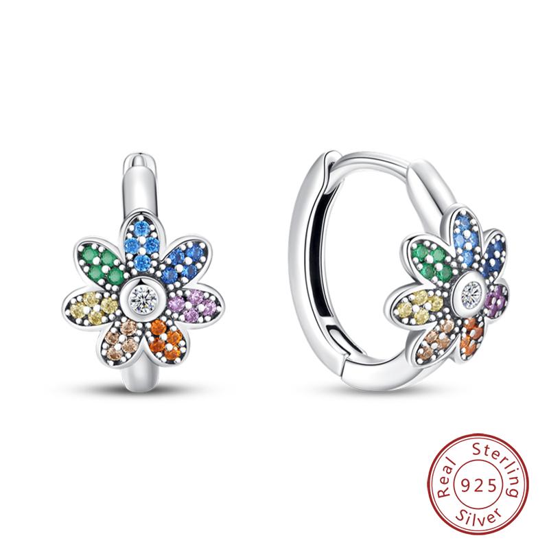 Original 925 Sterling Silver Inlaid Sparkling Zircon Rainbow Earrings For Women Fashion Birthday Party Jewelry Gifts