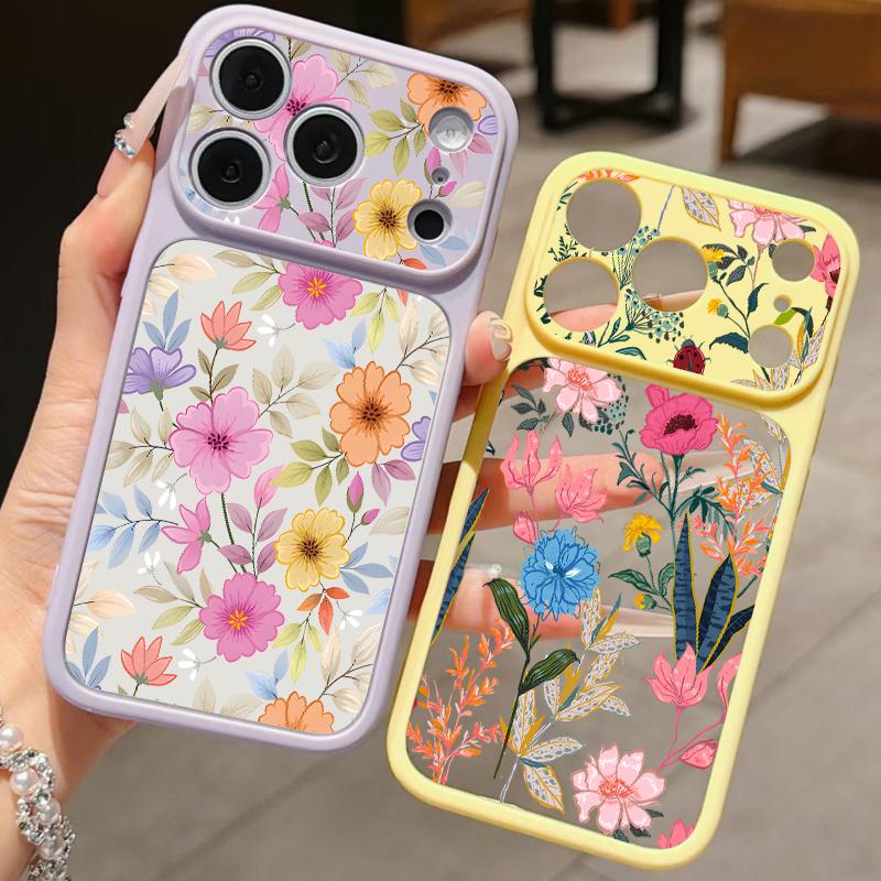 Colorful Flower Pattern Case For iPhone 17 Pro Max For iPhone 16 15 14 13 Pro Max Luxury Hybrid TPU+PC Clear Back Hard Cover